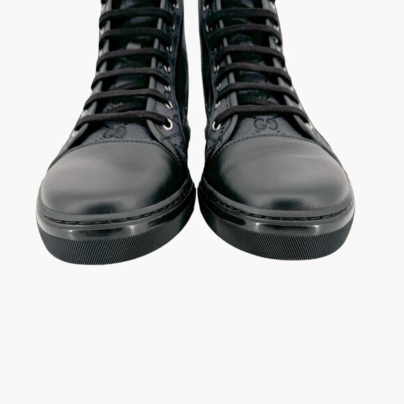 Gucci Brooklyn High Top Sneakers EU 39.5 US 9.5 Black GG Monogram Canvas Cap Toe - Picture 5 of 11